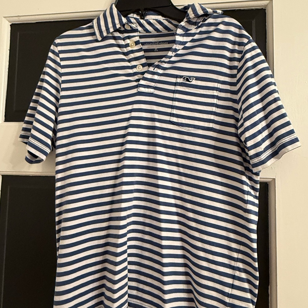 Vineyard Vines Navy and White Striped Henley